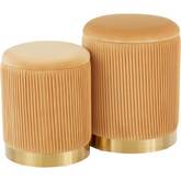 Marla Nesting Pleated Ottoman Set in Orange Velvet & Gold Metal